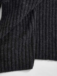 ROMWE Grunge Punk Vintage Casual Commute Chunky Ribbed Cable Knit Shawl Collar Asymmetrical Hem Cardigan - Dark Grey - View 8
