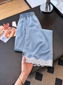 GlowEve 女款寬腿鬆垮休閒百搭牛仔褲，附口袋 - 藍色 - 查看 2