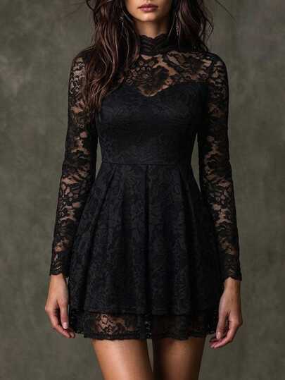EMERY ROSE Women's Sexy Sweet Lace Dress Winter Clothes For Women Elegant Dress For Women Black Dress Lace Dress Winter Dresses For Women Party Dress