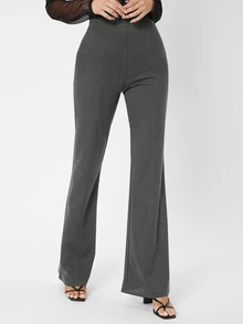 SHEIN Tall Women's Solid Color Elegant Knit Long Pants For Business Office - Dark Grey - View 4