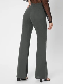 SHEIN Tall Women's Solid Color Elegant Knit Long Pants For Business Office - Dark Grey - View 2