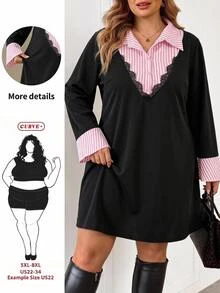 SHEIN CURVE+ Plus Size Women's Semi Formal Business Casual Dress, Christmas - Black - View 7