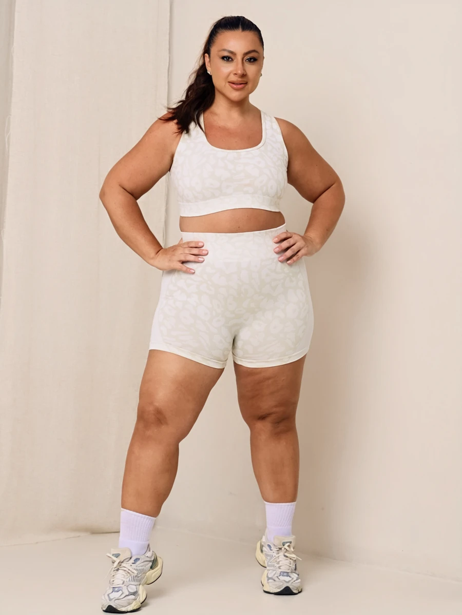 Lele Munniz 女款豹紋交叉背心上衣與短褲運動套裝