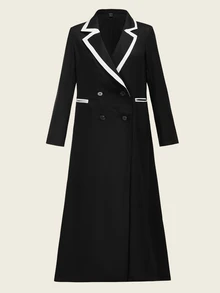 Al Najma 女式撞色翻领长袖双排扣简约阿拉伯长袍，优雅宽松时尚长袍，适合工作/晚会/日常穿着 - 彩色 - 查看 6