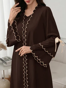 Al Najma Women's Colorblock Trim Lace-Up Abaya - Coffee Brown - View 7