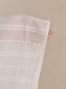 Poéselle 女款白色棉質鏤空刺繡襯衫－荷葉領前開扣長袖棉質襯衫休閒上衣基礎款外出上衣 - 白色 - 查看 10
