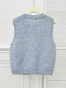 Solavon Women's Floral Embroidered Crew Neck Sweater Vest Autumn Winter Everyday School Blue Floral Preppy Cute - Light Grey - View 8