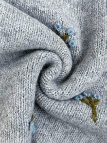 Solavon Women's Floral Embroidered Crew Neck Sweater Vest Autumn Winter Everyday School Blue Floral Preppy Cute - Light Grey - View 9