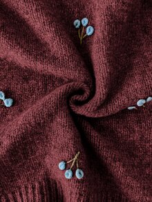 Solavon 女款花卉刺繡圓領針織背心，適合秋冬 - 酒紅色 - 查看 9