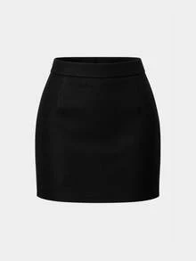 Lost Ink Black High Waist Fitted Mini Skirt With Wide Waistband - Black - View 8