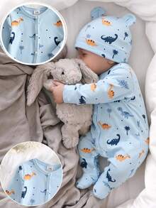 1pc Newborn Ditsy Floral Long Sleeve Soft Comfortable Jumpsuit - Blue - View 5