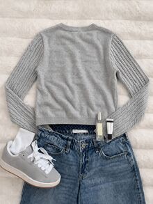 IslaSuriya Women's Fashion Minimalist Versatile Twisted Rope Knit Cardigan - Grey - View 2