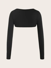 Sweetra 女士长袖开襟露脐上衣 Y2K 秋季女装 - 黑色 - 查看 2