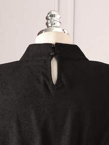 Rometta Plus Size Cinched Waist Corduroy Long Sleeve Dress, Autumn/Winter - Black - View 8