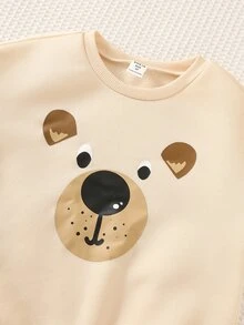 Kids Young Boy Simple Comfortable Bear Pattern Long Sleeve Pullover Sweatshirt & Elastic Waist Plaid Pants 2 Pieces Set, Suitable For Autumn/Winter - Multicolor - View 8