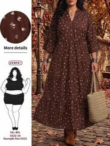 SHEIN CURVE+ Women's Plus Size Dress 22W, Autumn Long Dress Fall - Brown - View 4