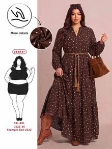 SHEIN CURVE+ Women's Plus Size Dress 22W, Autumn Long Dress Fall - Brown - View 3