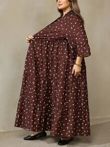 SHEIN CURVE+ Women's Plus Size Dress 22W, Autumn Long Dress Fall - Brown - View 5