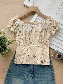 SHEIN Tween Girls Minimalist Print Short Sleeve T-Shirt - Yellow - View 4