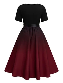 DreamSkyne Plus Size Women Elegant Gradient Floral Print Round Neck Long Sleeve Casual Dress, Versatile For Work, Commute And Party, Spring/Summer/Autumn - Black - View 6