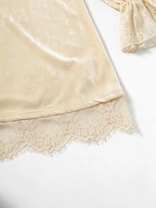 Rometta 大尺碼修身天鵝絨蕾絲長袖深色萬聖節洋裝，黑色哥德風優雅秋季派對婚禮賓客禮服，適合萬聖節、聖誕節與冬季 - 奶油色 - 查看 6