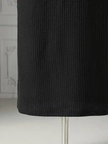 Rometta Plus Size Women's New Elegant Stand Collar Front Ruffle Multi-Button Design Knitted Stretch Fitted Dress, Suitable For Autumn/Winter - Black and White - View 4