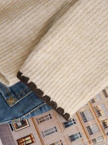 CosyJoli Plus Size Casual Color-Block Dogstooth Trim V-Neck Pullover Sweater,Fall Autumn Casual Mother's Day Winter - Apricot - View 9