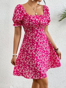 Breezaya Women's Square Neck Floral Print Dress - Hot Pink - View 8