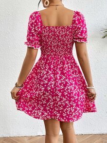 Breezaya Women's Square Neck Floral Print Dress - Hot Pink - View 3