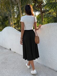 Breezaya Ladies' Fashionable Solid Color Casual Skirt - Black - View 2
