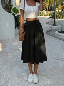 Breezaya Ladies' Fashionable Solid Color Casual Skirt - Black - View 4