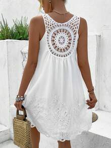 Breezaya Lace Splice Sleeveless Dress Vacation Beach Outfits Women - White - View 3
