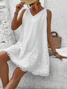 Breezaya Lace Splice Sleeveless Dress Vacation Beach Outfits Women - White - View 5