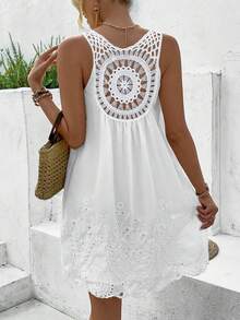 Breezaya Lace Splice Sleeveless Dress Vacation Beach Outfits Women - White - View 6
