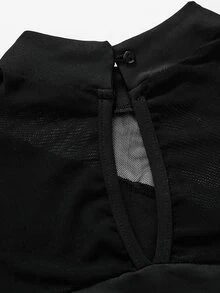 Children's Black High Neck Mesh Long Sleeve Leotard, Elegant Snug Fit Fit, Long Sleeve Thin Mesh, High Elastic Fabric With Mesh Patchwork, Suitable For Daily Ballet Training, Gymnastics Class - Black - View 8
