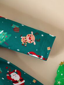 SHEIN 女嬰聖誕老人、馴鹿與聖誕樹印花洋裝，圓領長袖彈性腰 A 字裙擺節日派對洋裝 - 彩色 - 查看 4