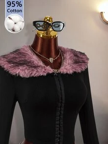 Sweetina Lady's Halloween Y2K Style Pink Collar Design High-Waisted Sexy Jacket, Suitable For Parties And Gatherings. - Black - View 3