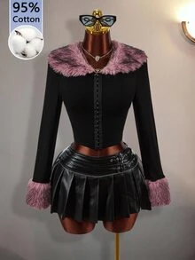 Sweetina Lady's Halloween Y2K Style Pink Collar Design High-Waisted Sexy Jacket, Suitable For Parties And Gatherings. - Black - View 2
