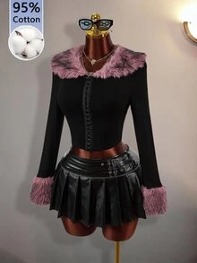 Sweetina Lady's Halloween Y2K Style Pink Collar Design High-Waisted Sexy Jacket, Suitable For Parties And Gatherings. - Black - View 8