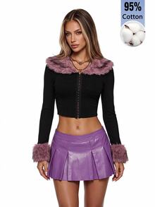 Sweetina Lady's Halloween Y2K Style Pink Collar Design High-Waisted Sexy Jacket, Suitable For Parties And Gatherings. - Black - View 9