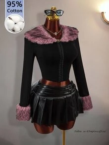Sweetina Lady's Halloween Y2K Style Pink Collar Design High-Waisted Sexy Jacket, Suitable For Parties And Gatherings. - Black - View 7
