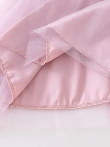 SHEIN 女童針織彩色華夫格長袖蝴蝶結上衣附網紗內裡洋裝，優雅簡約甜美可愛，適合外出、室內外穿著，適合夏季與秋季 - 彩色 - 查看 8