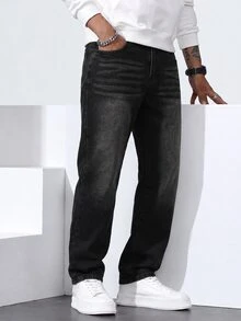 QuarKem Men's Autumn/Winter Thermal Lined Washed Black Denim Jeans - Black - View 6