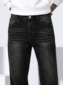 QuarKem Men's Autumn/Winter Thermal Lined Washed Black Denim Jeans - Black - View 8