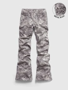 ROMWE MEN Street Life Men's Rivet Camouflage Layered Flare Jeans - Multicolor - View 2