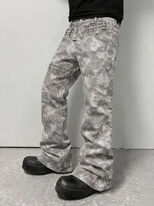 ROMWE MEN Street Life Men's Rivet Camouflage Layered Flare Jeans - Multicolor - View 1