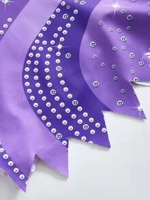 SHEIN Young Girl Rhinestone Patchwork Color Block Long Sleeve Leotard Gymnastics Woven Lightweight Breathable Classic Easy-Care Jumpsuit GirlsSchool - Mauve Purple - View 8
