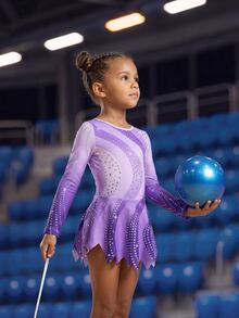SHEIN Young Girl Rhinestone Patchwork Color Block Long Sleeve Leotard Gymnastics Woven Lightweight Breathable Classic Easy-Care Jumpsuit GirlsSchool - Mauve Purple - View 4