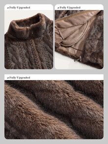 European Women's Autumn/Winter Short Fur Coat, Faux Mink Fur, Dual-Color, Plush - Coffee Brown - View 4