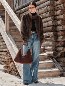 European Women's Autumn/Winter Short Fur Coat, Faux Mink Fur, Dual-Color, Plush - Coffee Brown - View 9